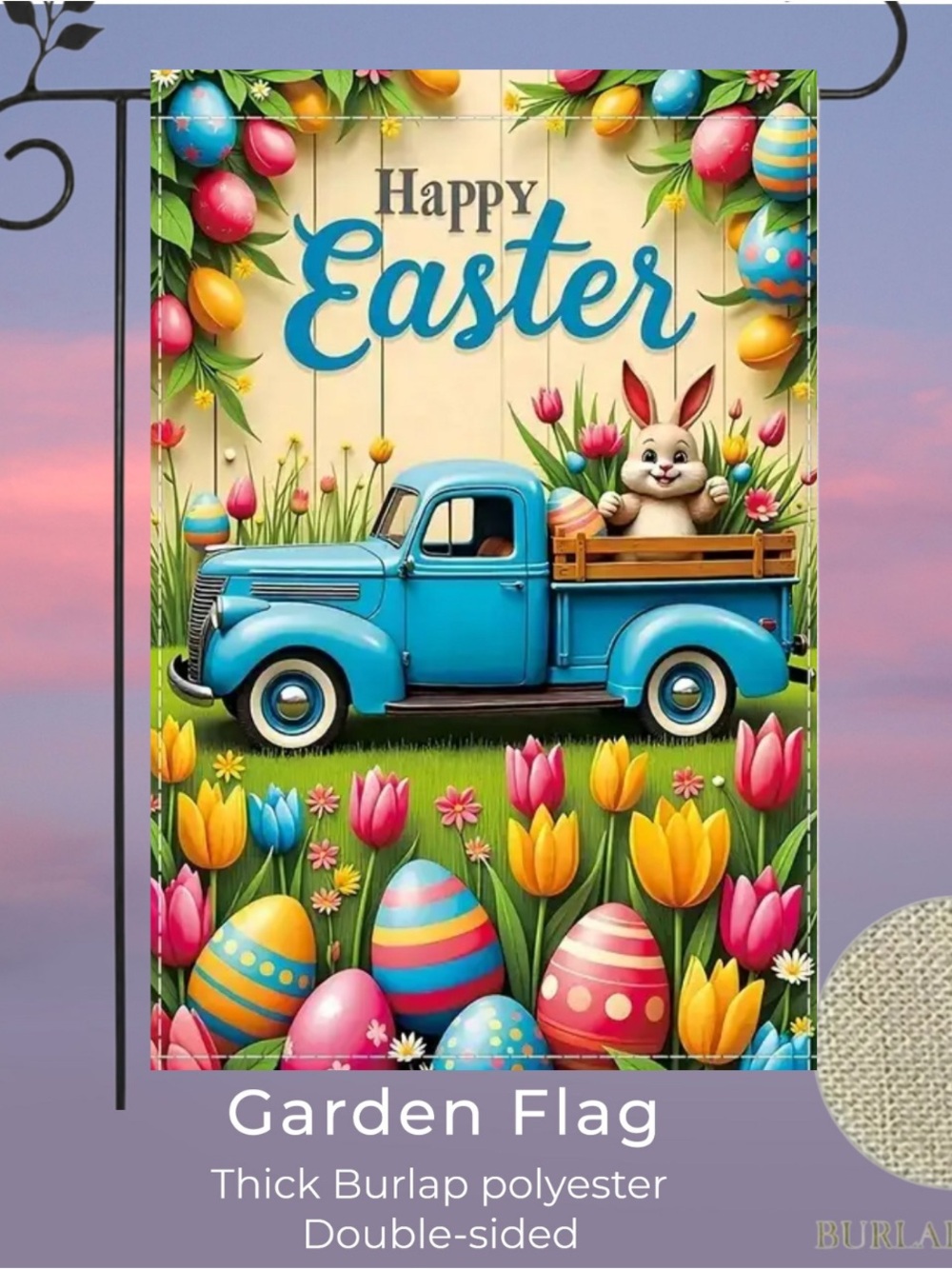 Happy Easter Garden Flag, Burlap Polyester, approximately 12x18 inch